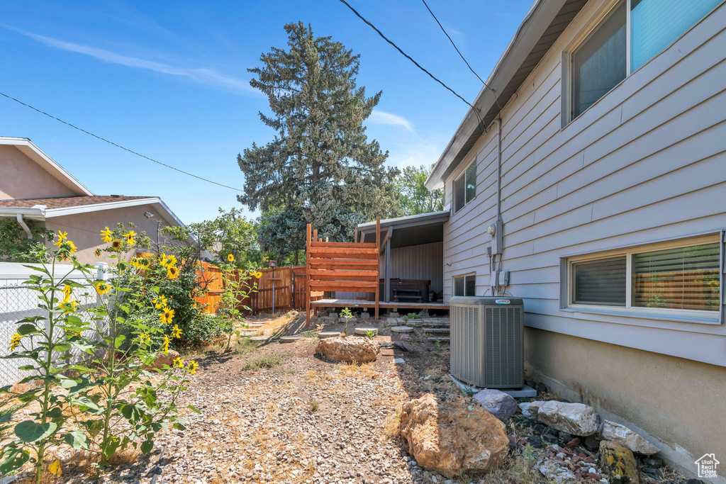 View of fenced backyard