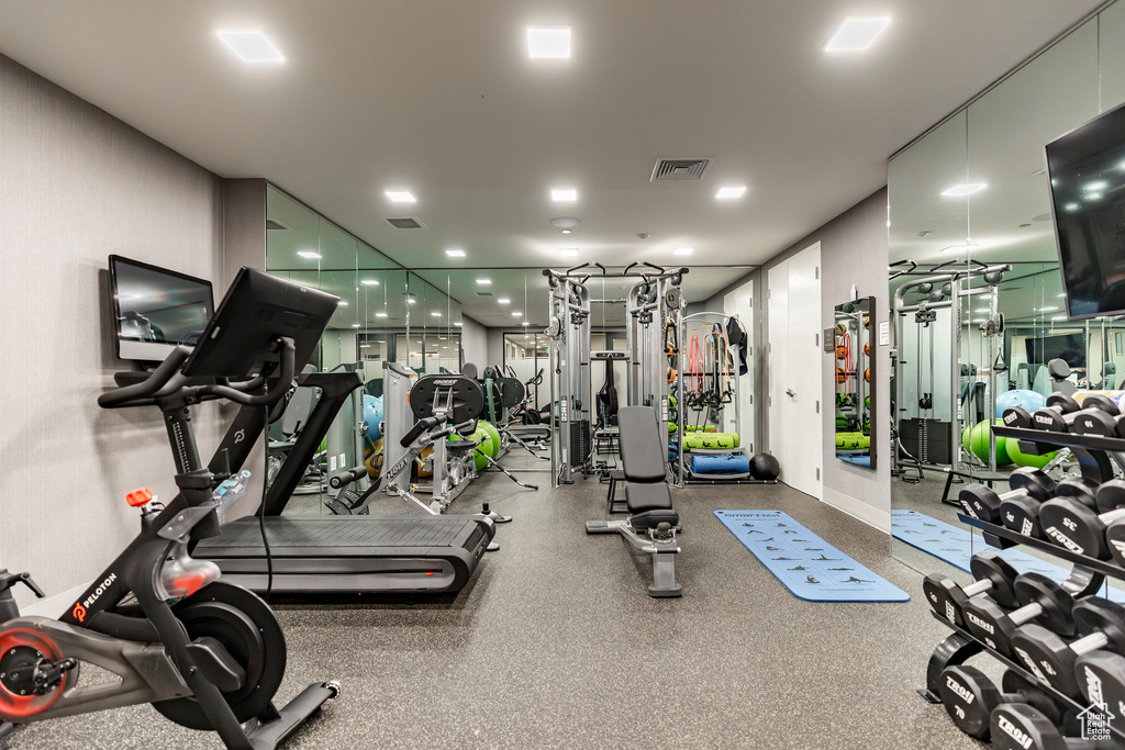 Workout area with baseboards