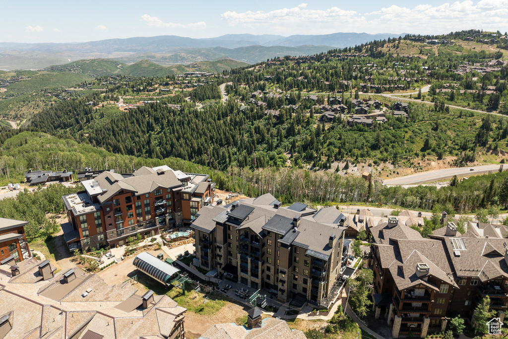 Bird's eye view of a mountainous background