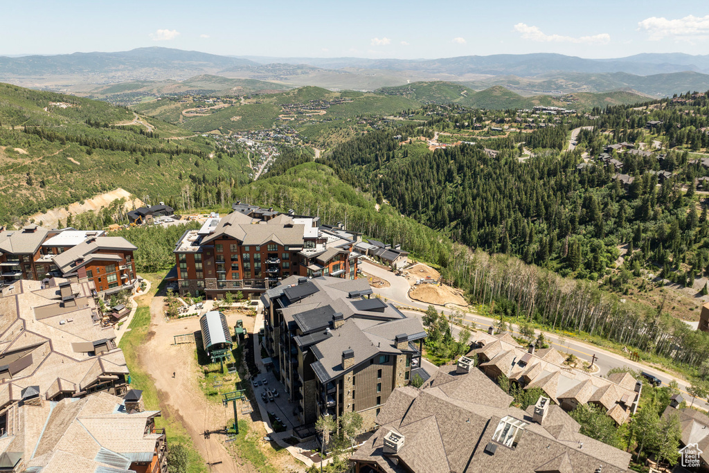 Bird's eye view of a mountainous background