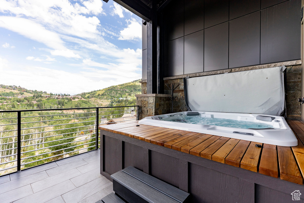 Balcony with a mountain view