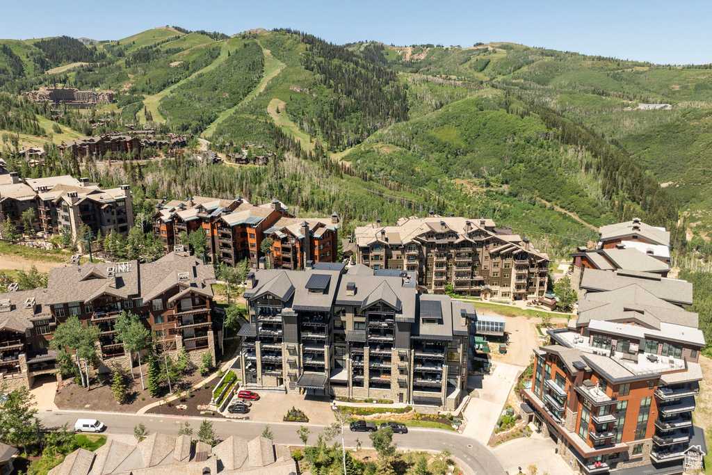 Aerial view of a mountain backdrop