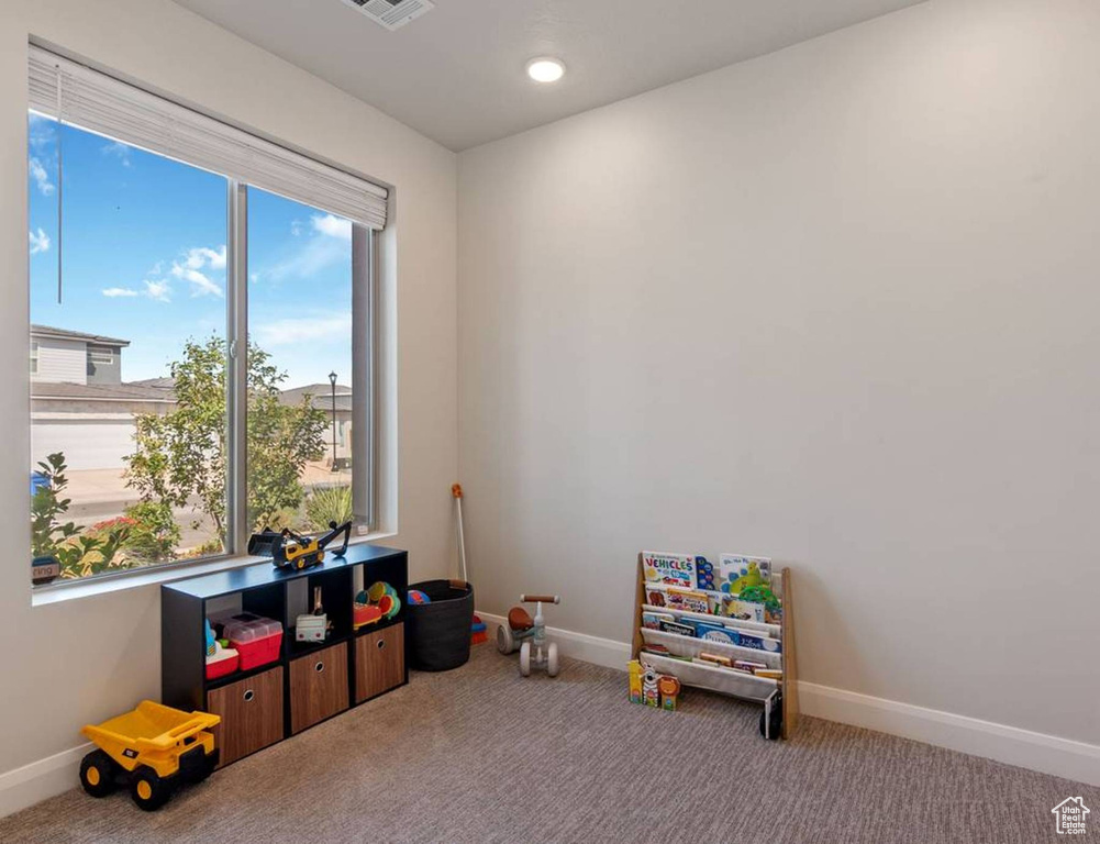 Rec room featuring carpet flooring and recessed lighting