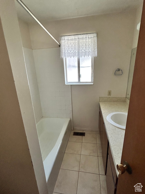 Full bathroom featuring vanity, tile patterned flooring, and shower / bathtub combination