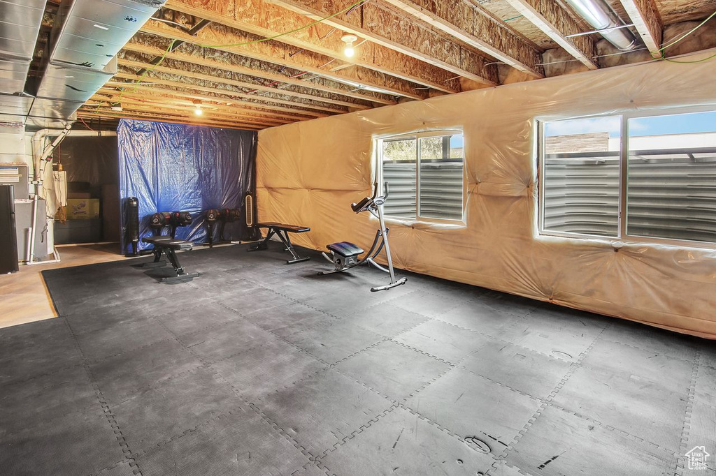 Exercise room featuring heating unit