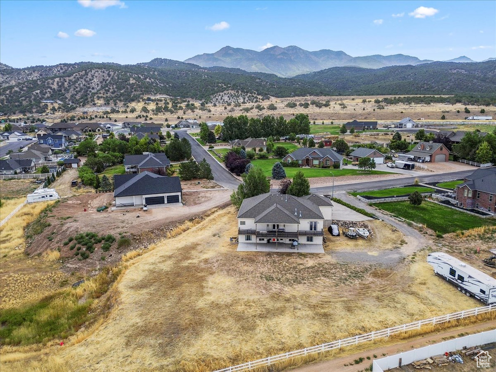 Aerial perspective of suburban area featuring mountains