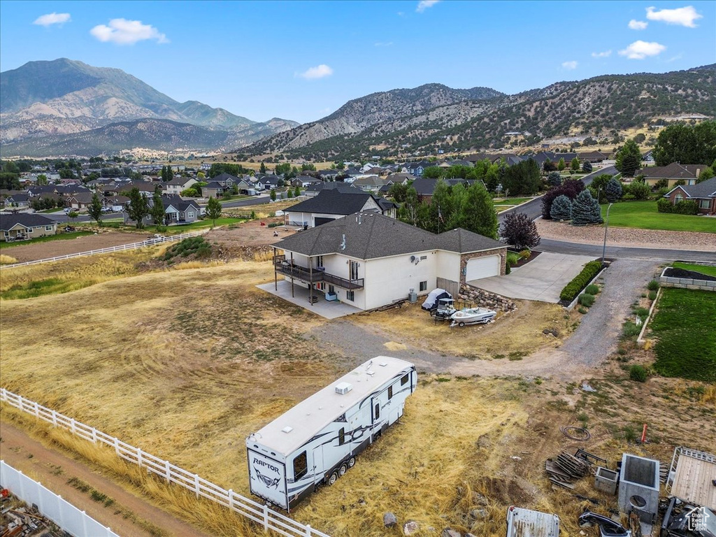 Aerial perspective of suburban area with mountains