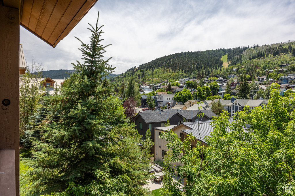 View of mountain backdrop featuring nearby suburban area and a forest