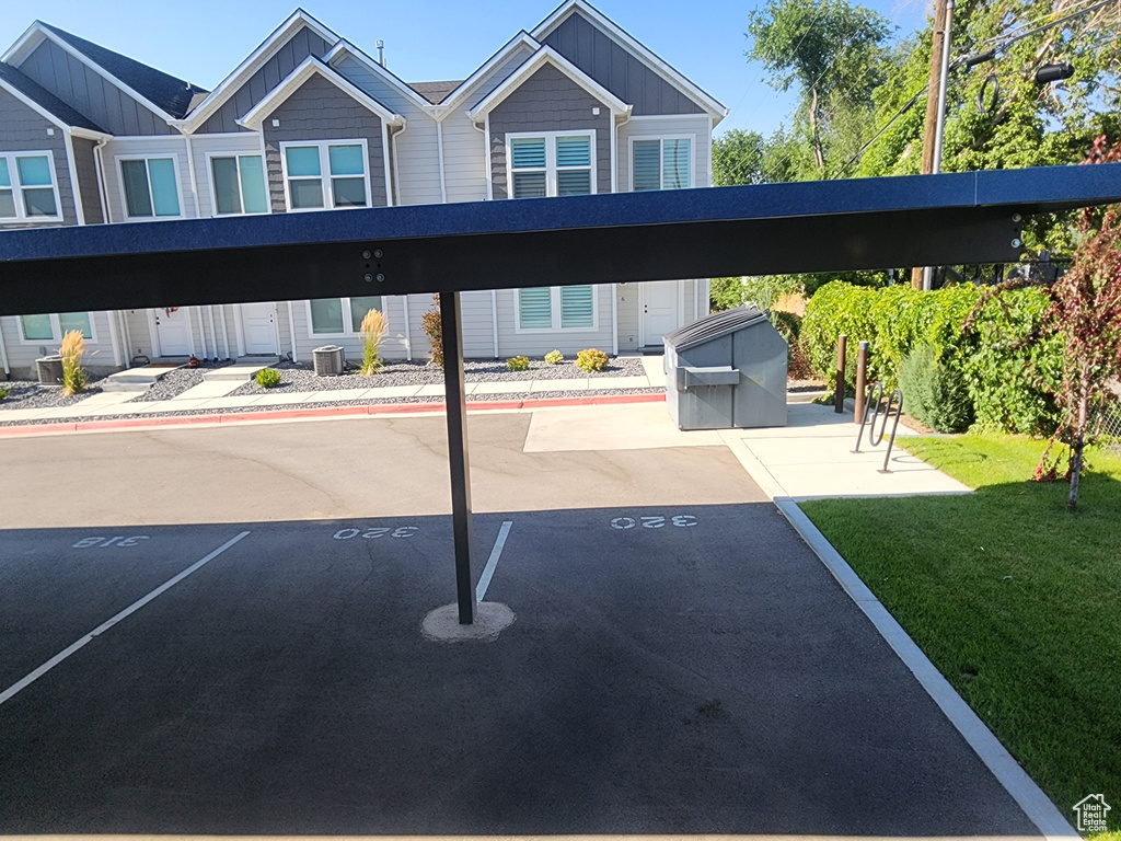 View of covered parking lot