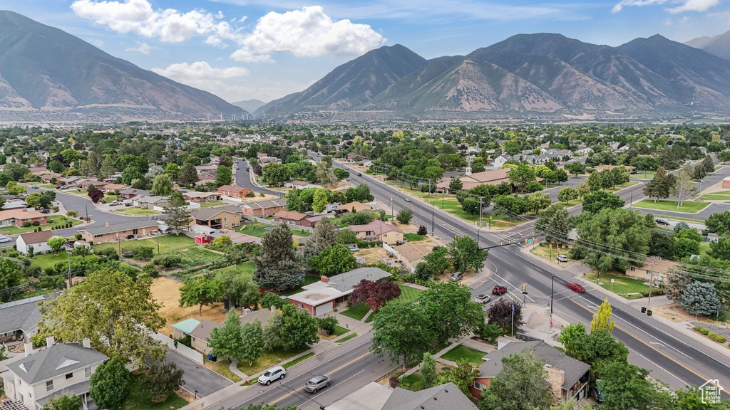 Aerial perspective of suburban area with mountains