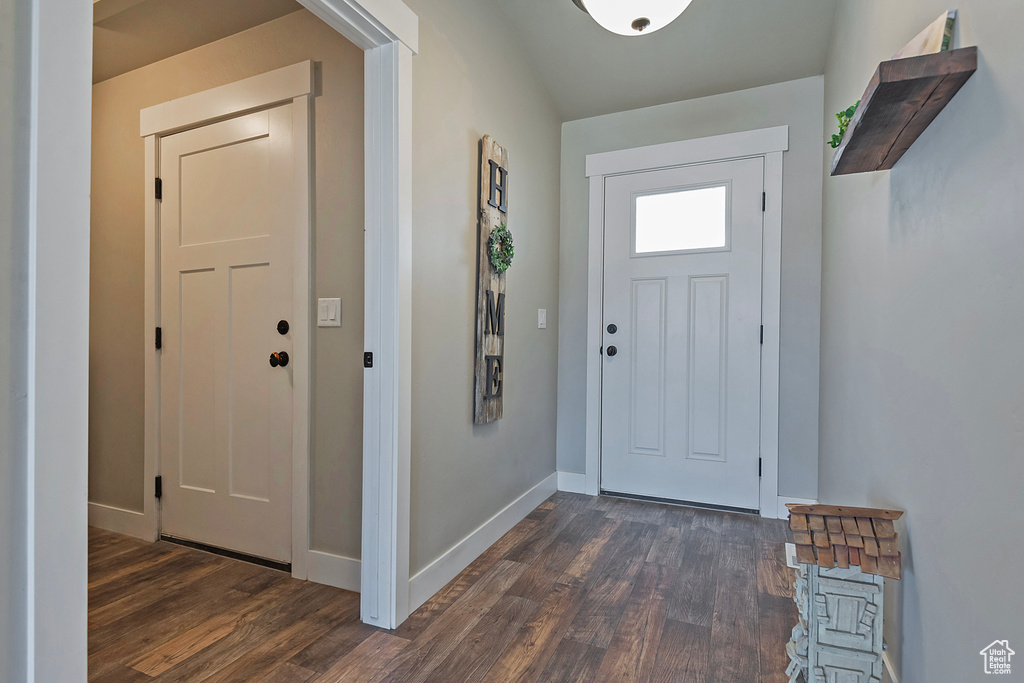 Entryway with dark wood finished floors