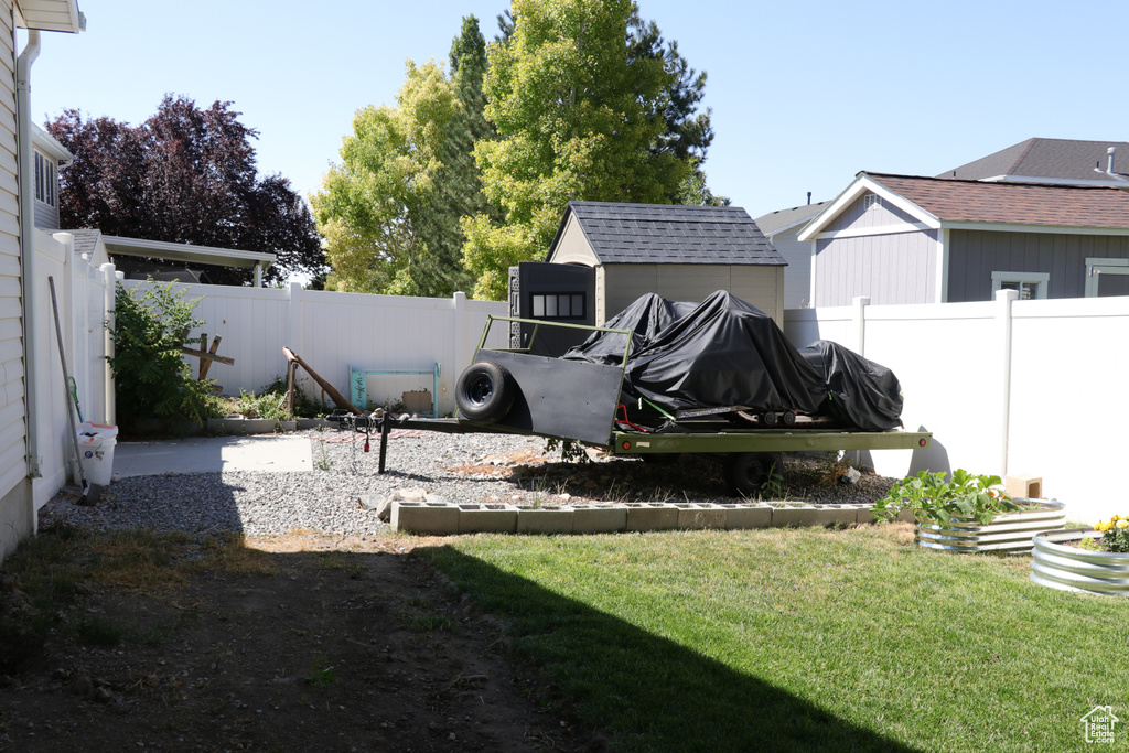 View of fenced backyard