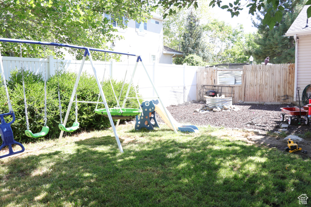 View of fenced backyard