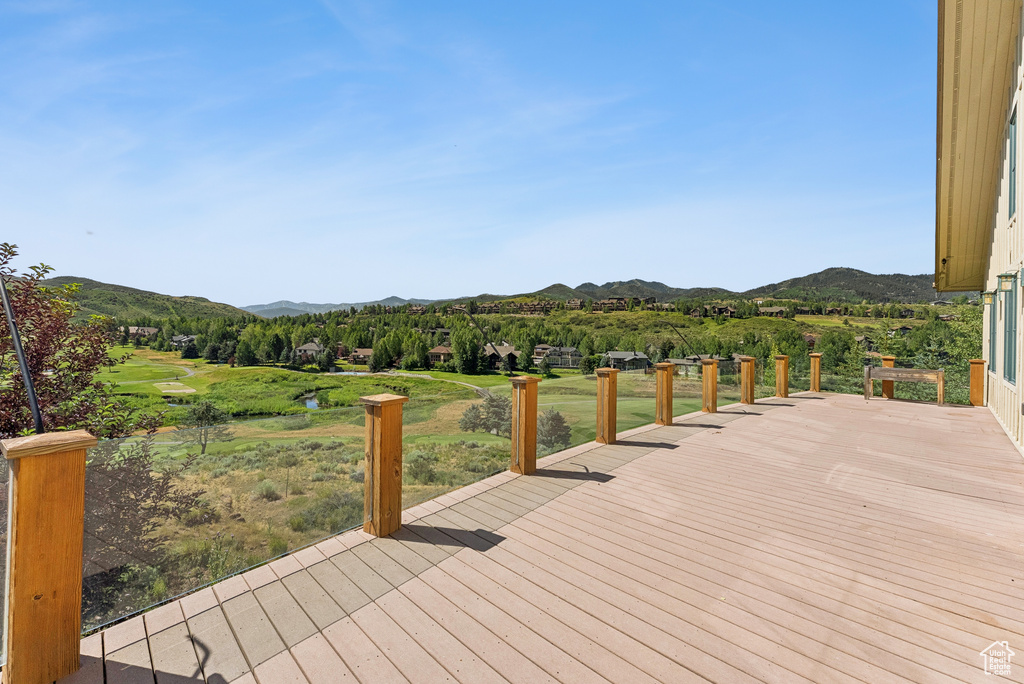 Deck featuring a mountain view