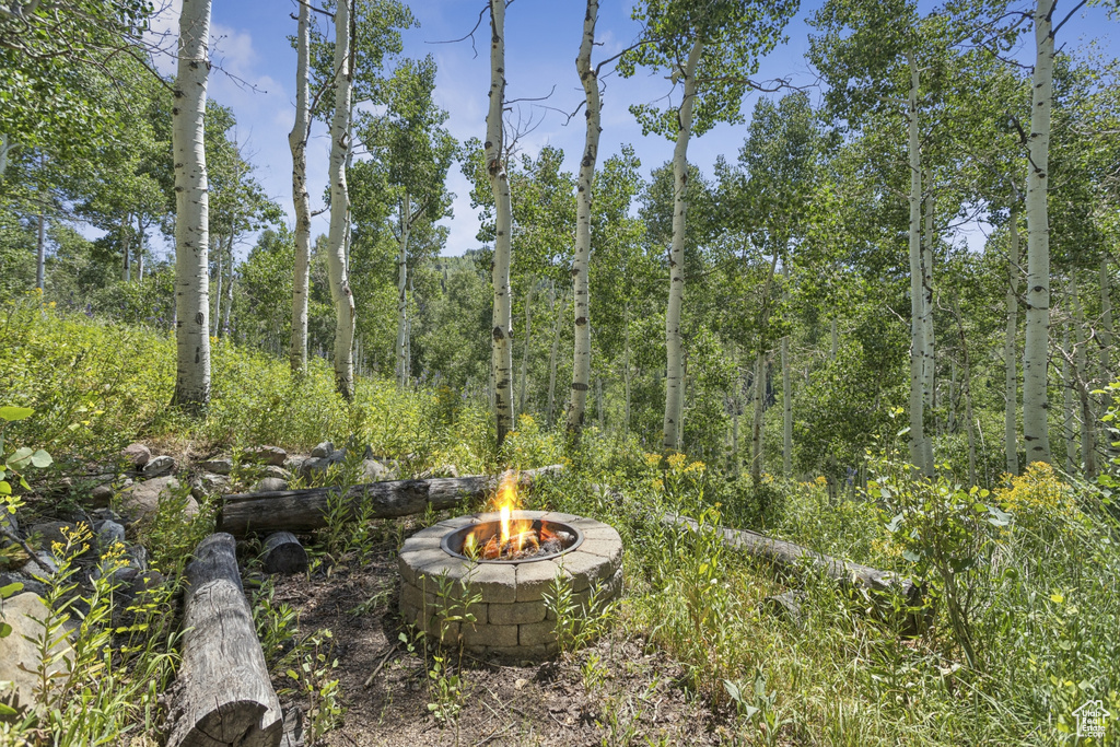 View of yard featuring an outdoor fire pit