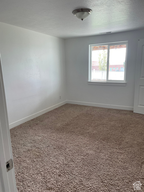 Carpeted spare room with a textured ceiling