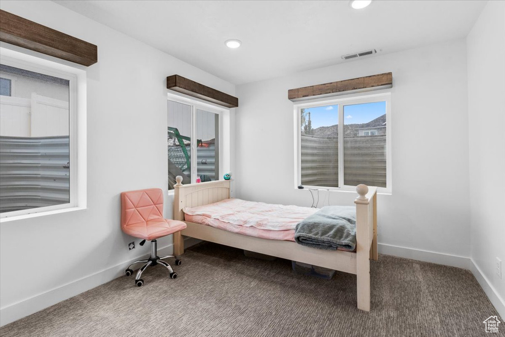 Bedroom with carpet flooring and recessed lighting