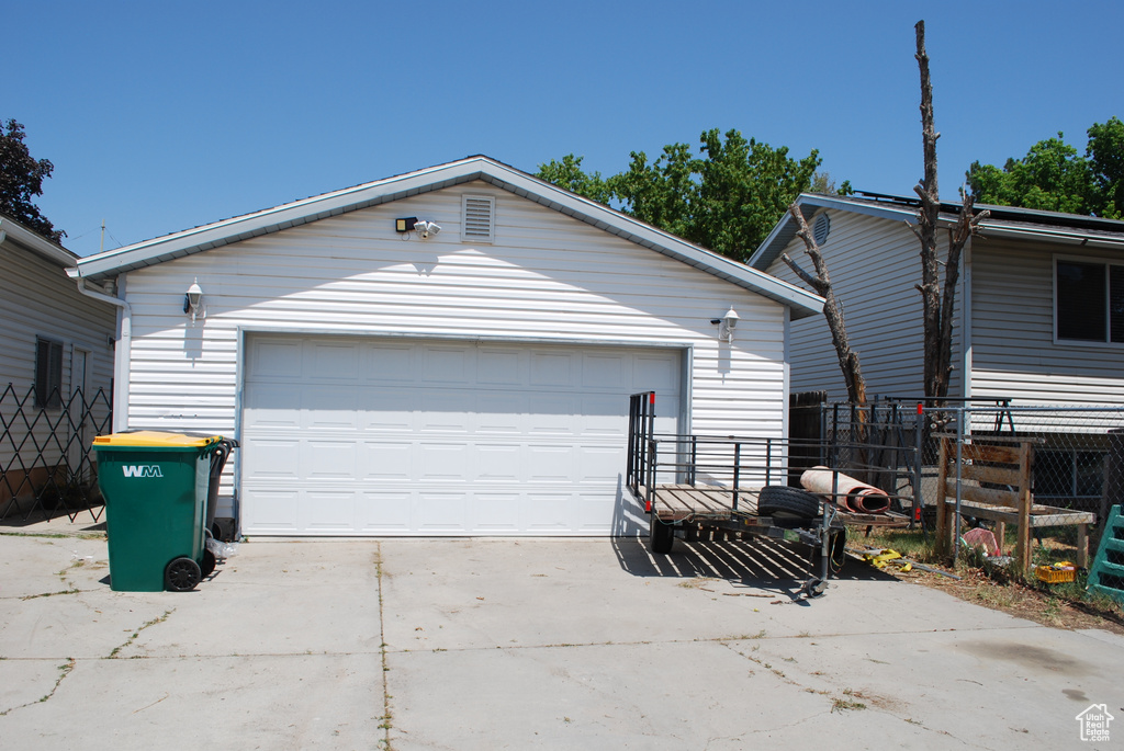 View of detached garage