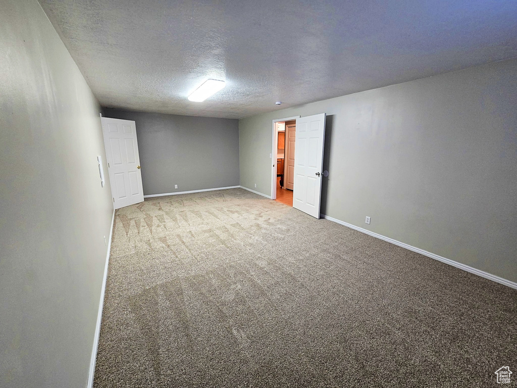 Unfurnished room with carpet flooring and a textured ceiling
