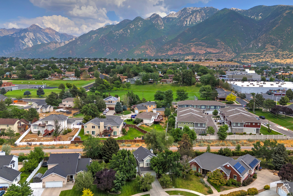 Aerial perspective of suburban area featuring mountains