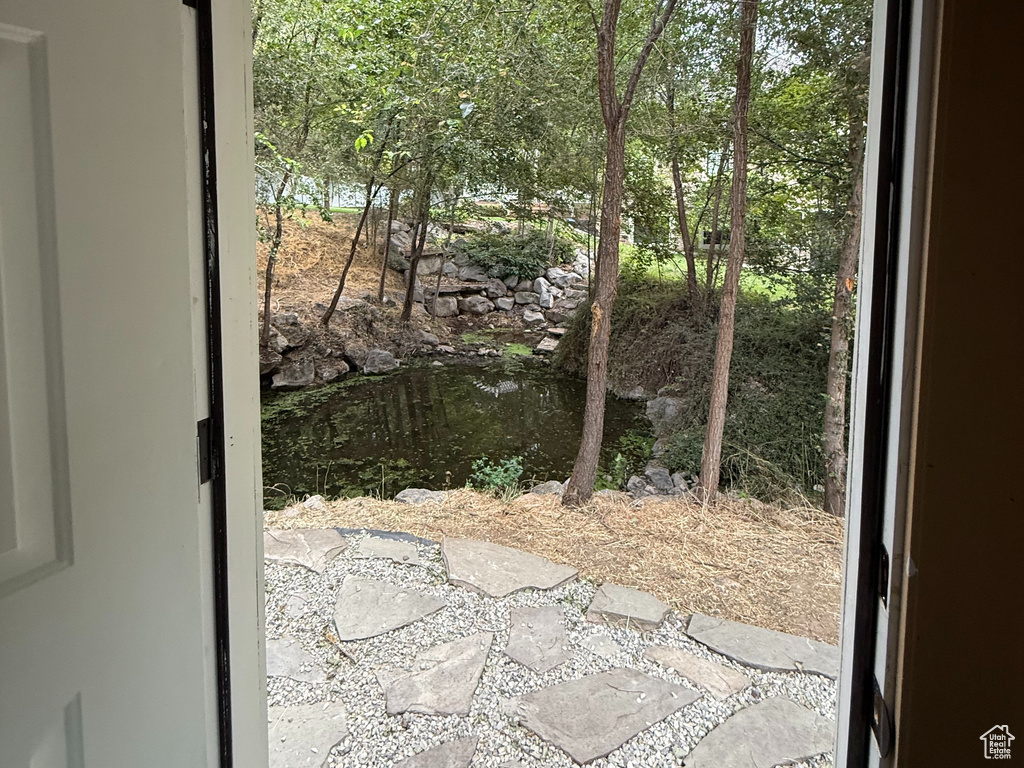 Entryway with view of scattered trees