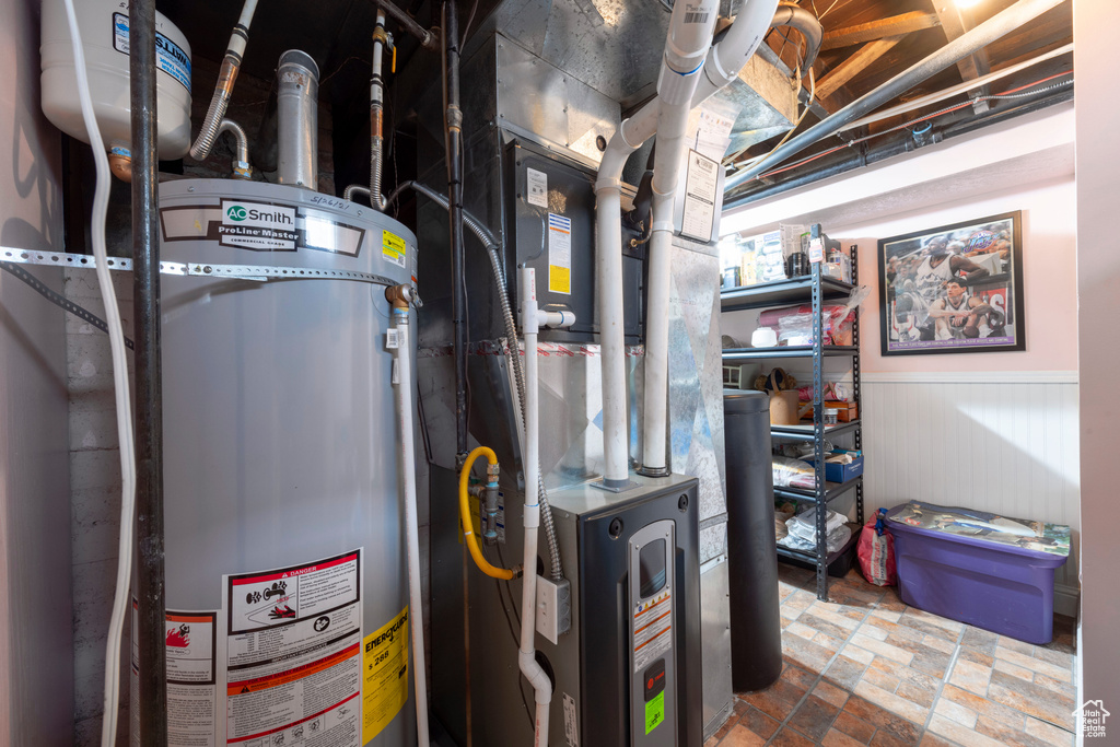 Utility room with secured water heater and heating unit