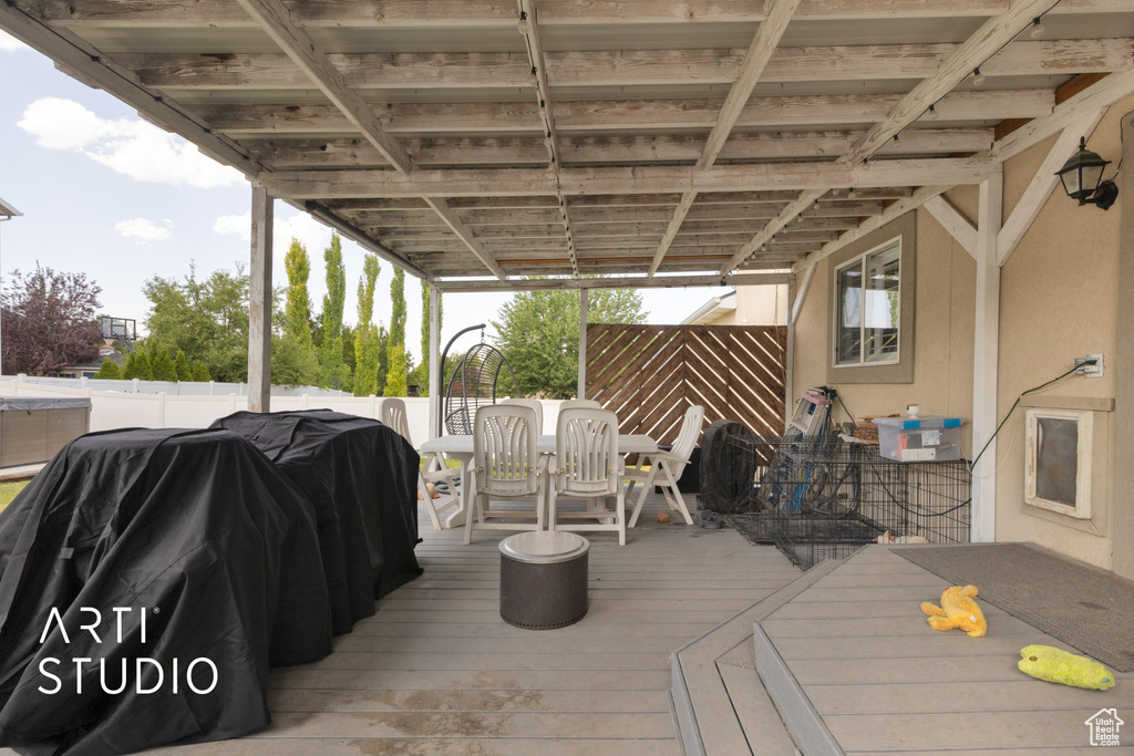 Wooden deck with area for grilling