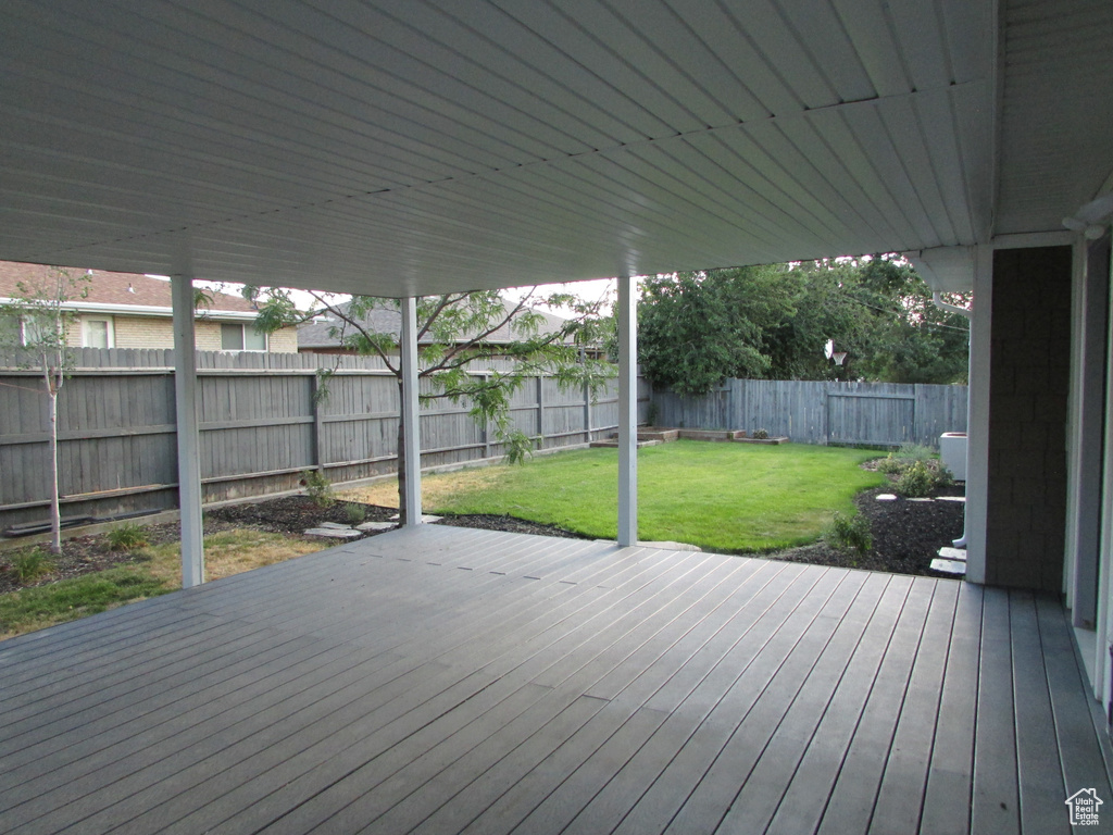 Deck with a fenced backyard