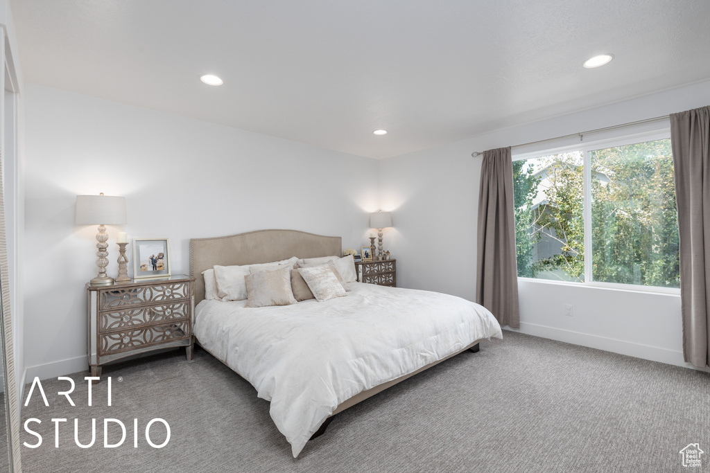 Bedroom with carpet and recessed lighting