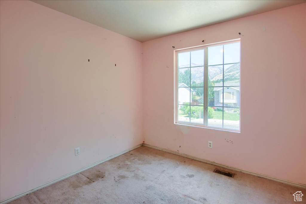 Empty room featuring plenty of natural light and light carpet