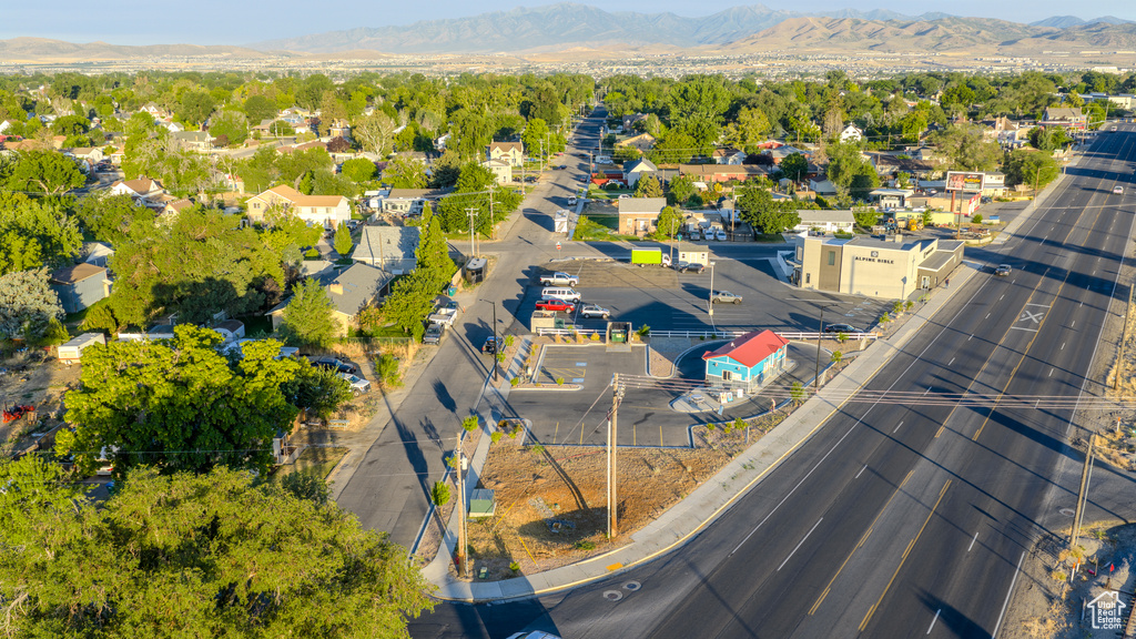 Drone / aerial view of a mountainous background