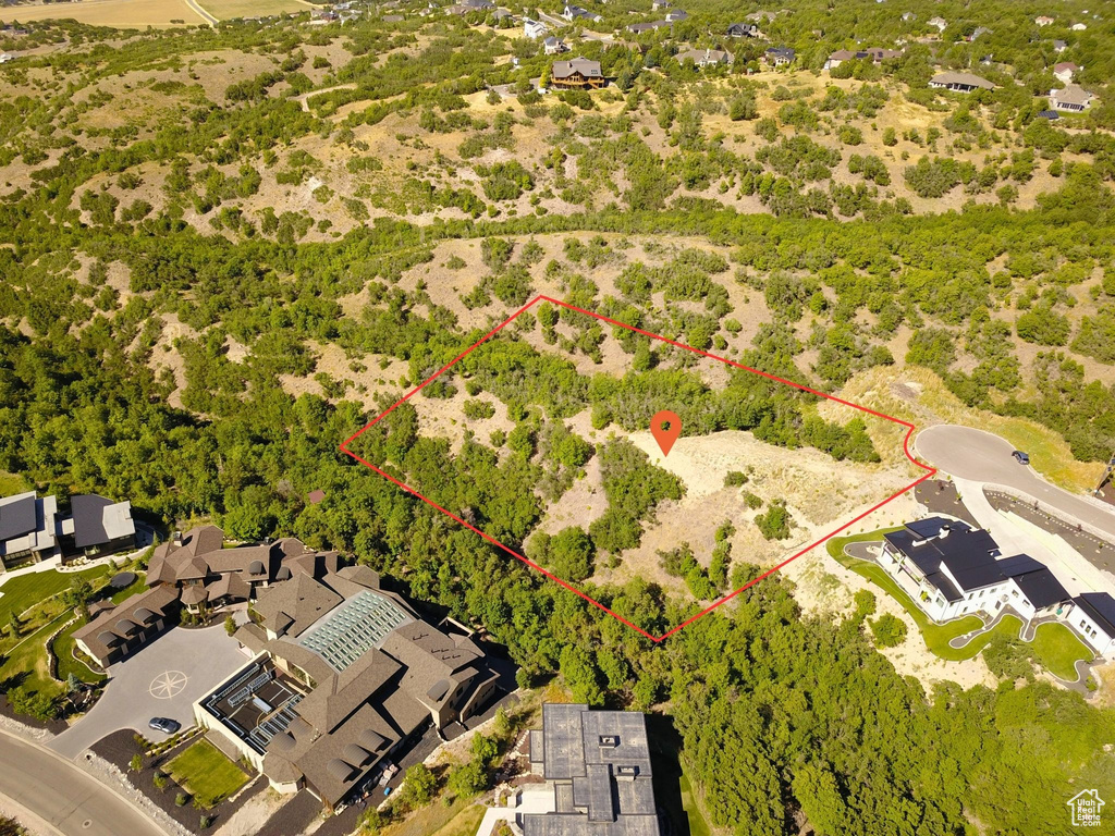 Aerial view of property\'s location featuring property parcel outlined