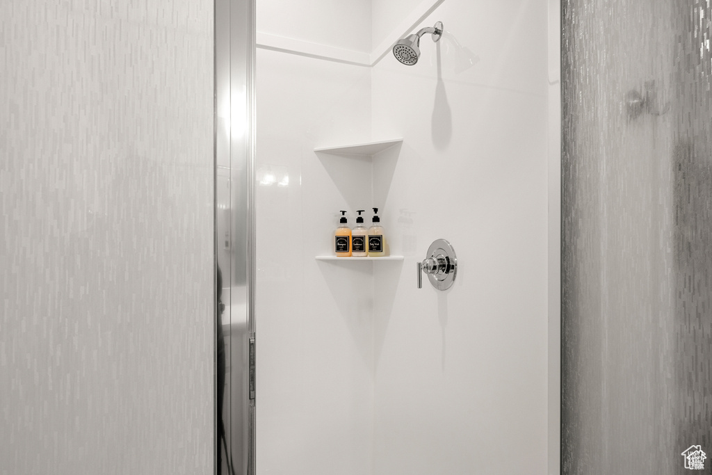 Bathroom view of a stall shower