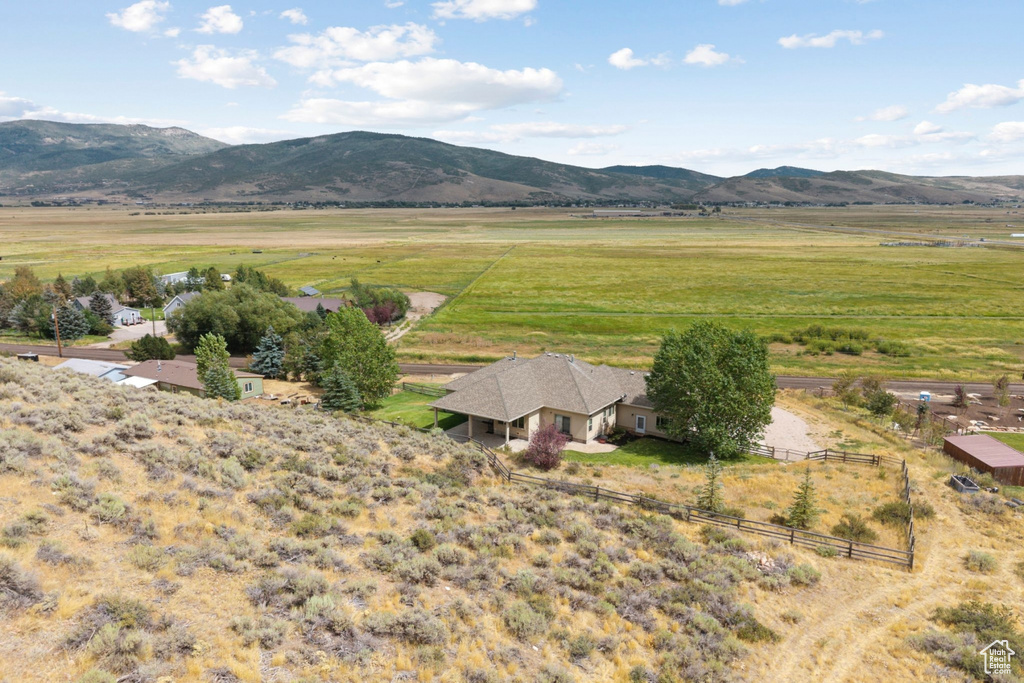 View of mountain background featuring rural landscape