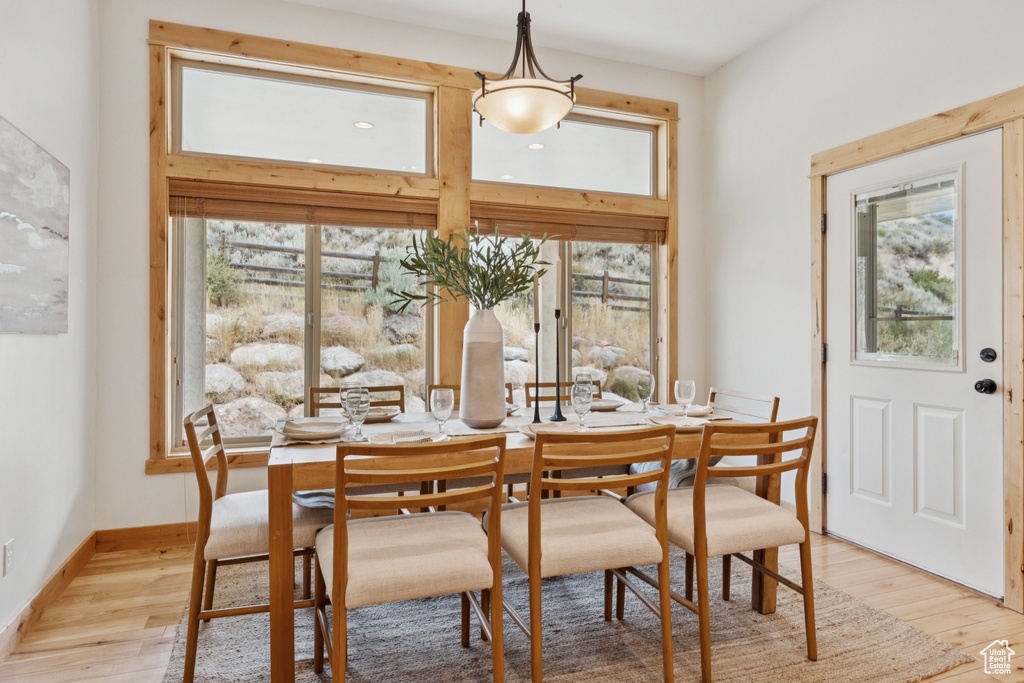 Dining area featuring plenty of natural light and light wood-type flooring