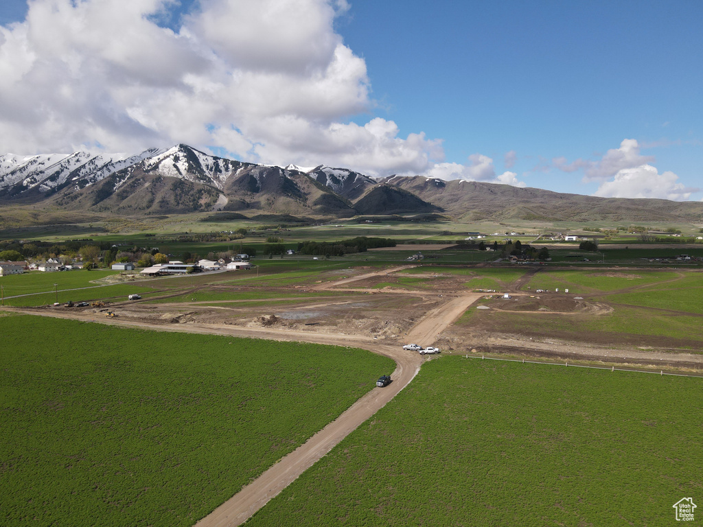 View of mountain backdrop with rural landscape