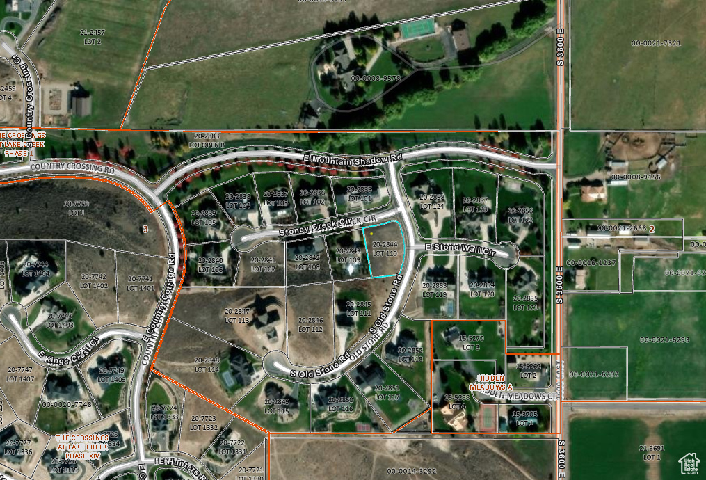 Aerial overview of property's location with property boundaries highlighted