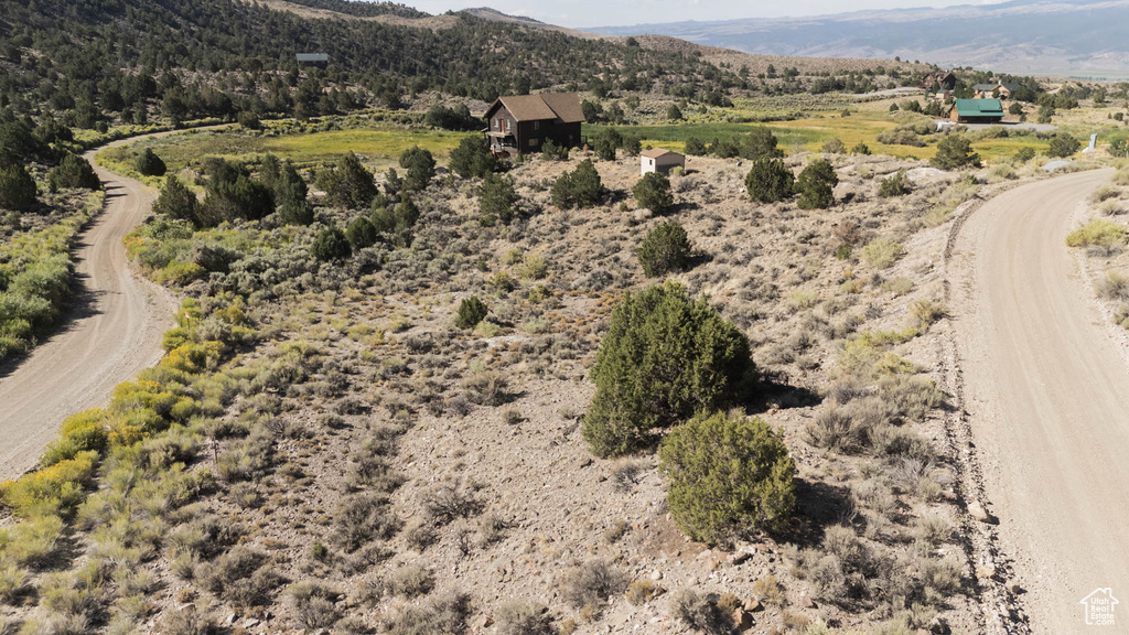 Drone / aerial view of a mountainous background