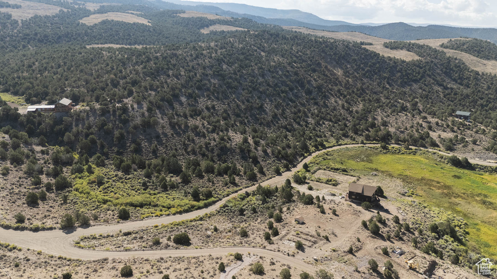Drone / aerial view of a mountainous background