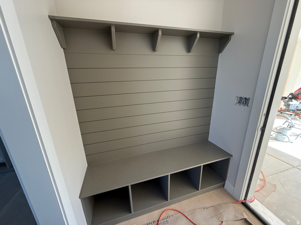 Mudroom with light wood-type flooring
