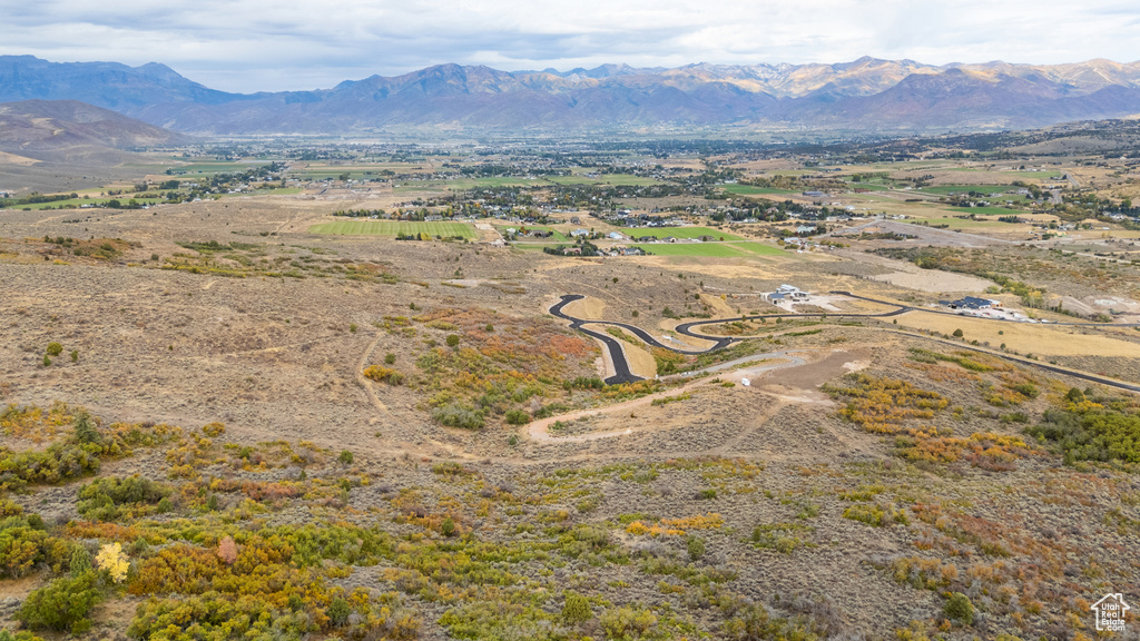Overview of rural landscape featuring mountains