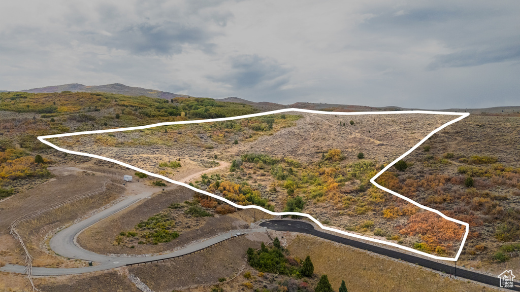 View of property location featuring property parcel outlined and mountains