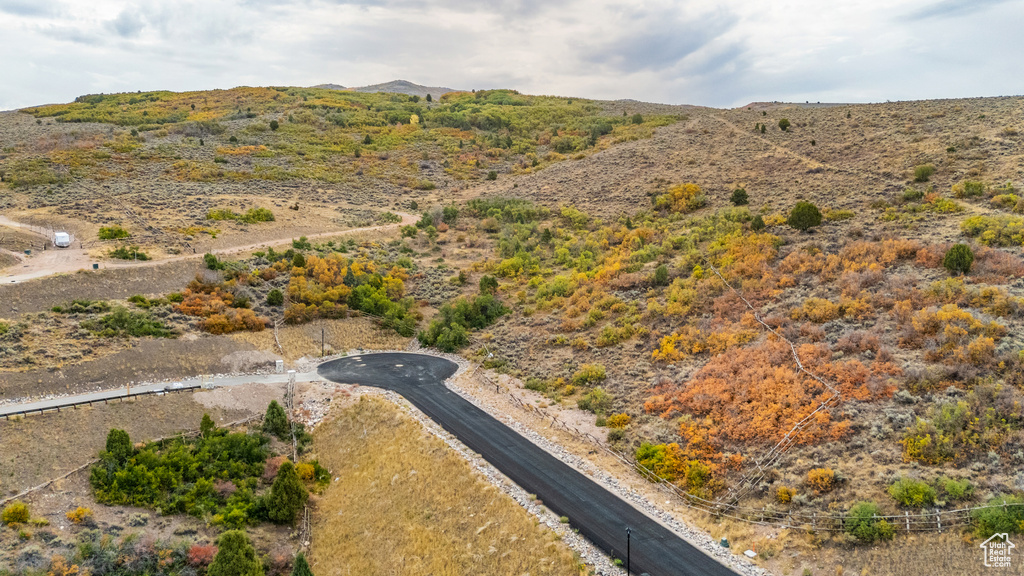 Overview of rural landscape with a mountain backdrop