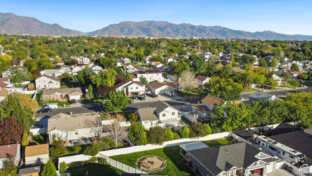 Aerial perspective of suburban area with mountains