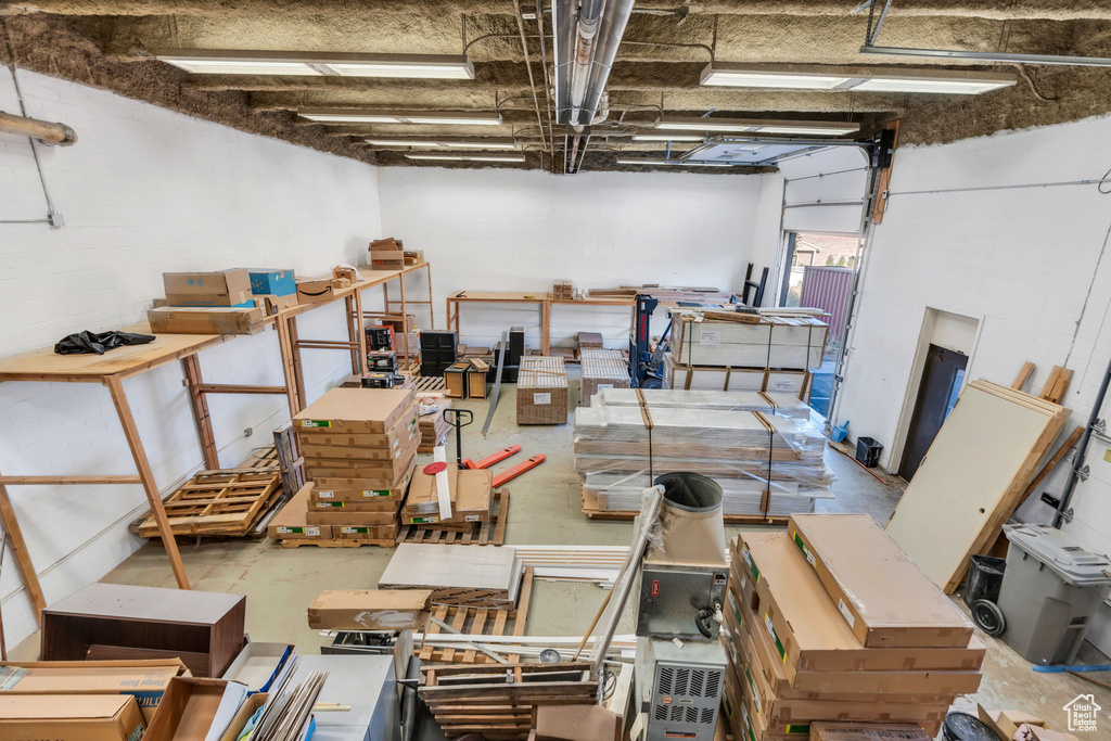 Below grade area with a workshop area