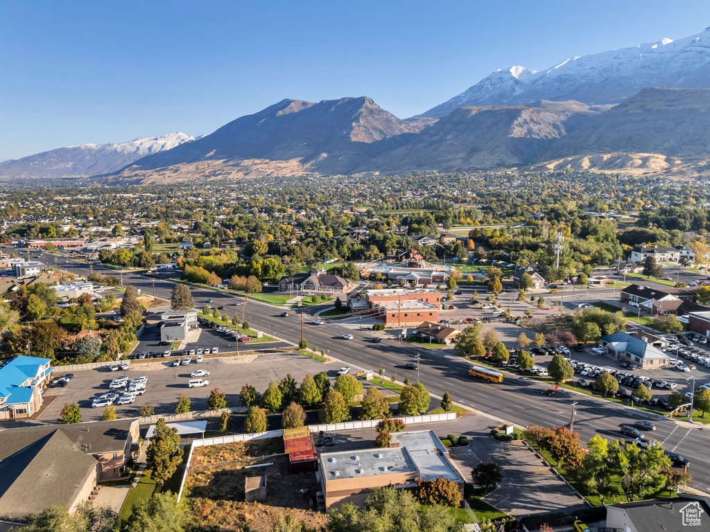 Bird's eye view of a mountainous background