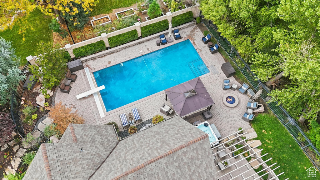 Drone / aerial view of a pool