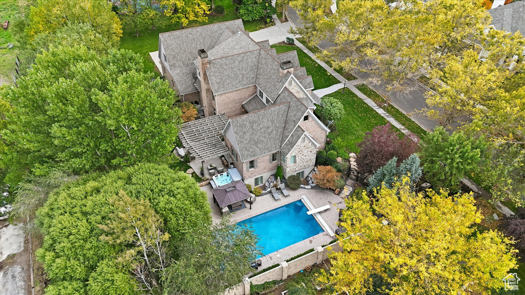 Drone / aerial view of a pool
