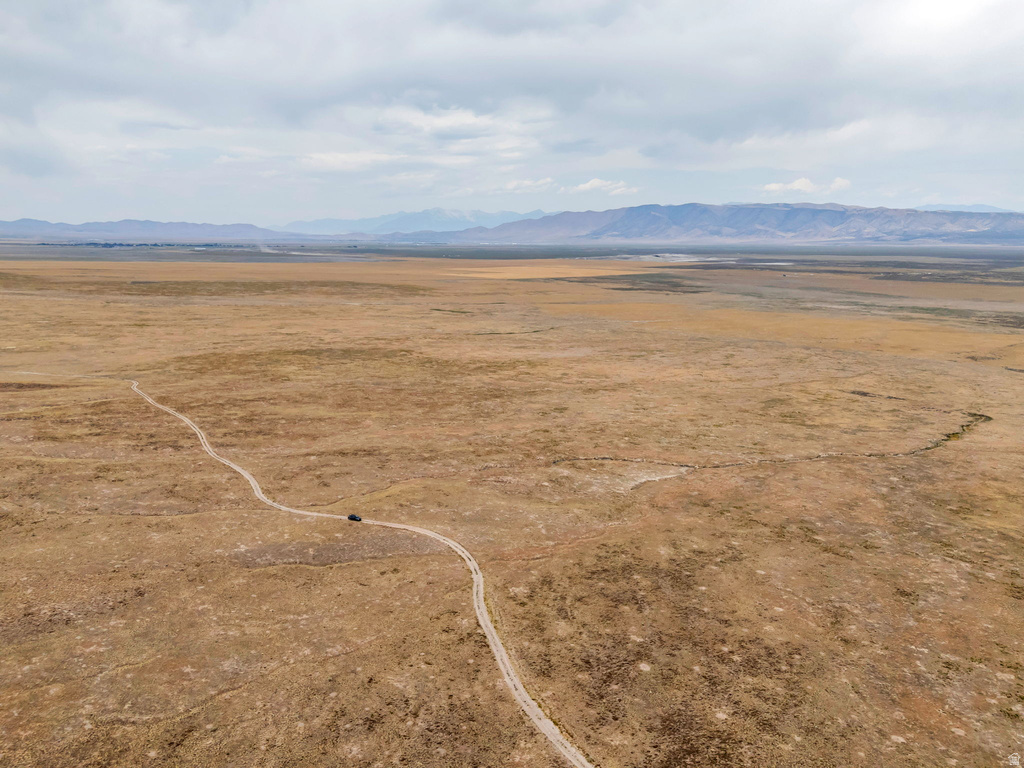 Aerial view of sparsely populated area with a mountain backdrop