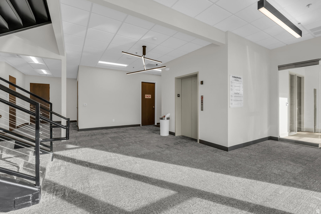Community lobby with a drop ceiling